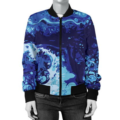 Ocean Liquid Pattern Print Design A03 Women's Bomber Jacket