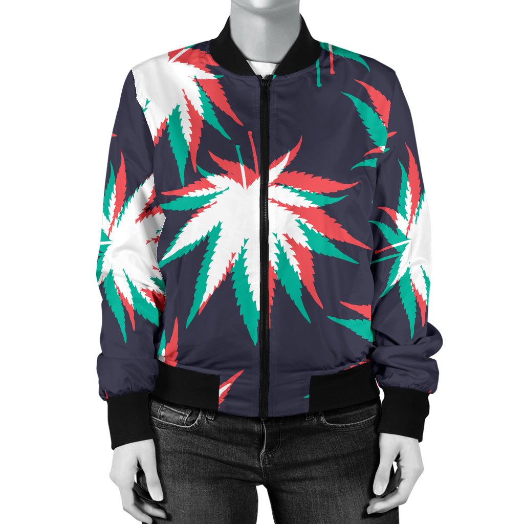 Pot Leaf Pattern Print Design A01 Women's Bomber Jacket