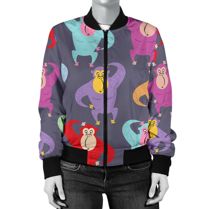 Chimpanzee Pattern Print Design 03 Women's Bomber Jacket