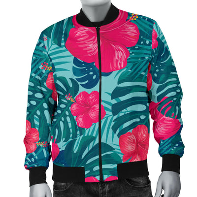 Red Hibiscus Pattern Print Design HB017 Men Bomber Jacket