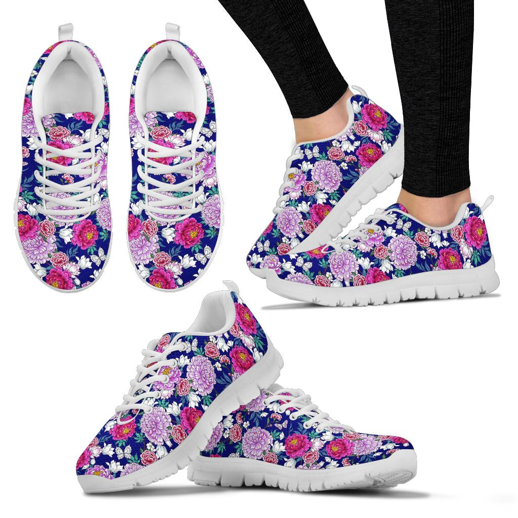 Dahlia Pattern Print Design DH013 Sneakers White Bottom Shoes