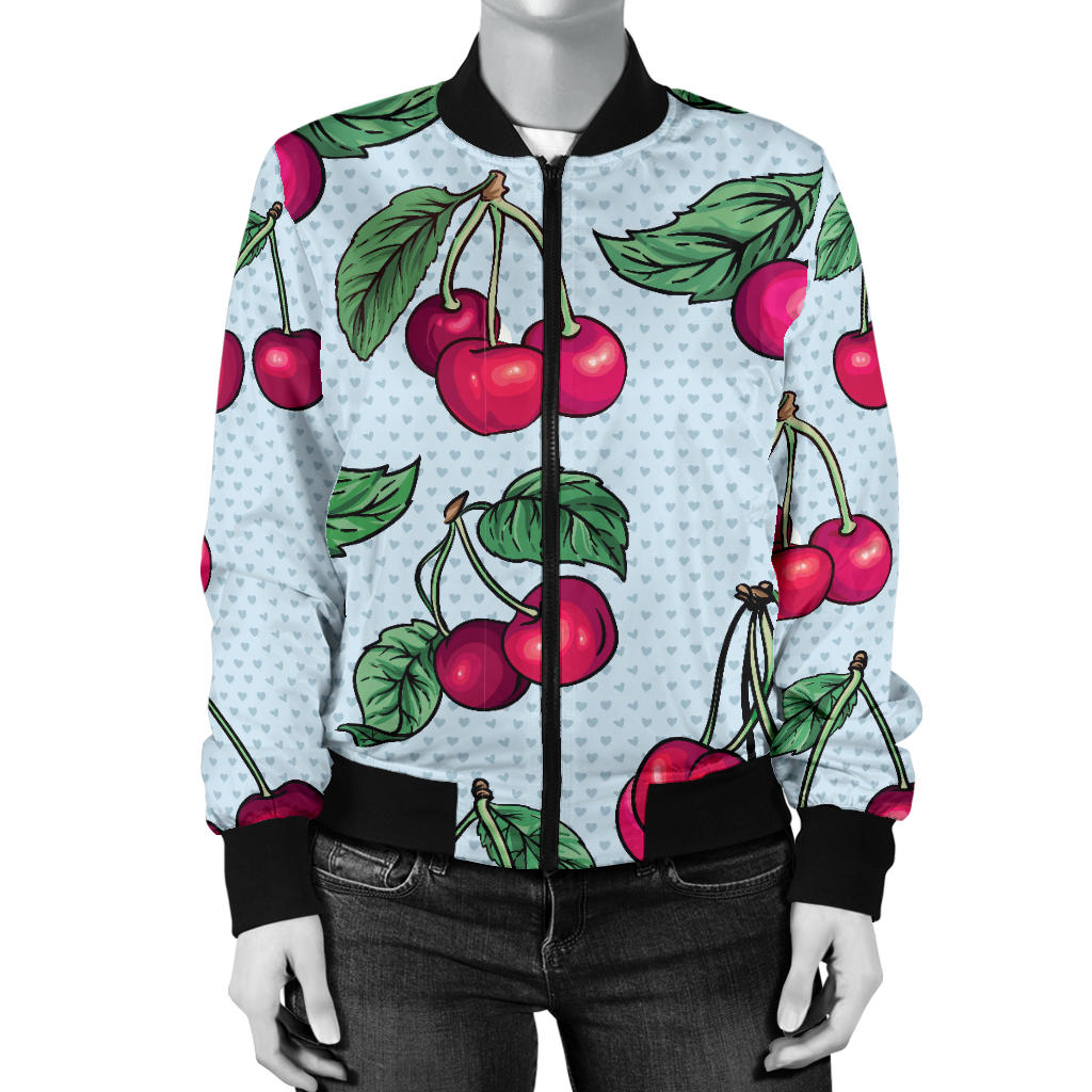 Cherry Pattern Print Design CH01 Women Bomber Jacket