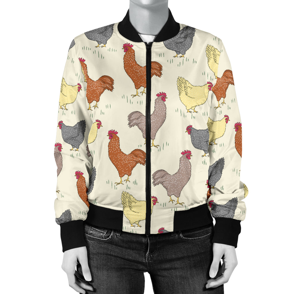 Chicken Pattern Print Design 05 Women's Bomber Jacket