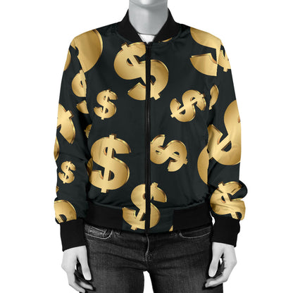 Dollar Pattern Print Design DO04 Women Bomber Jacket