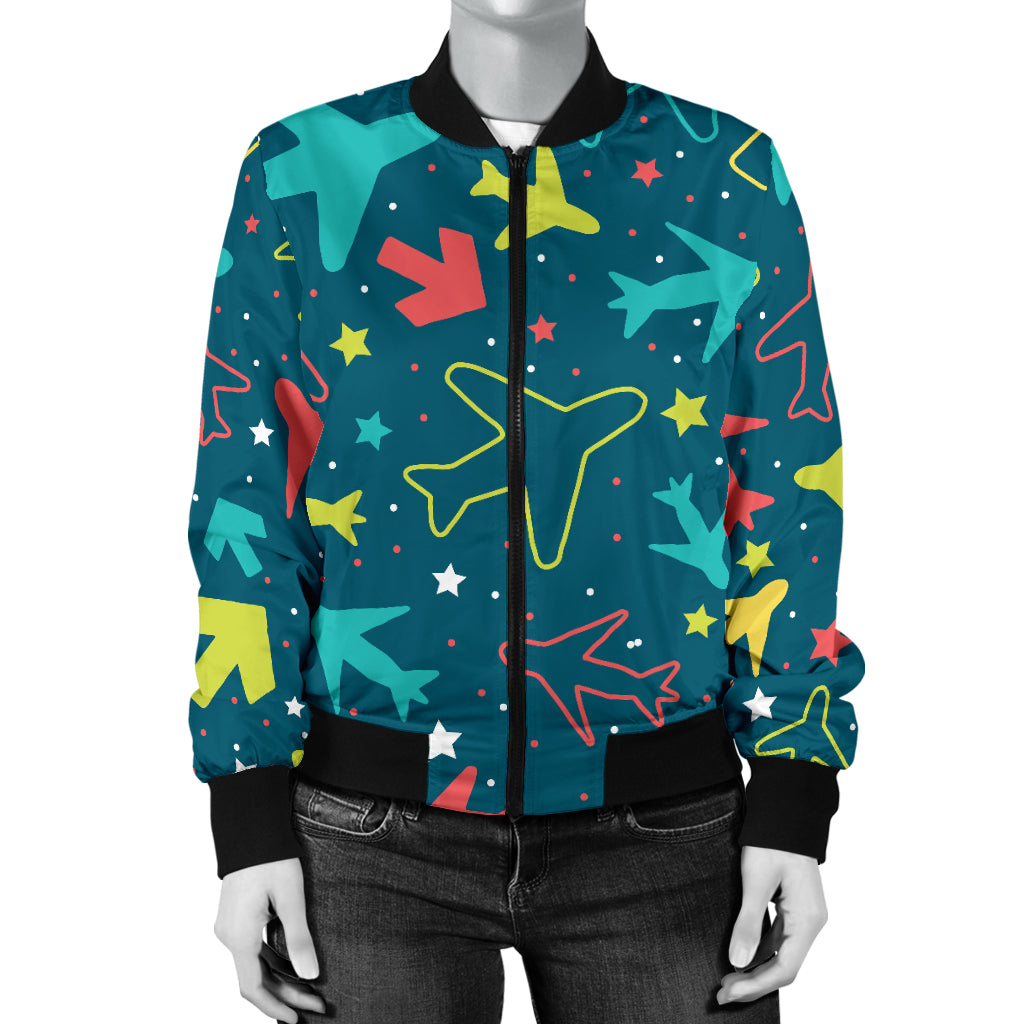 Airplane Pattern Print Design 05 Women's Bomber Jacket