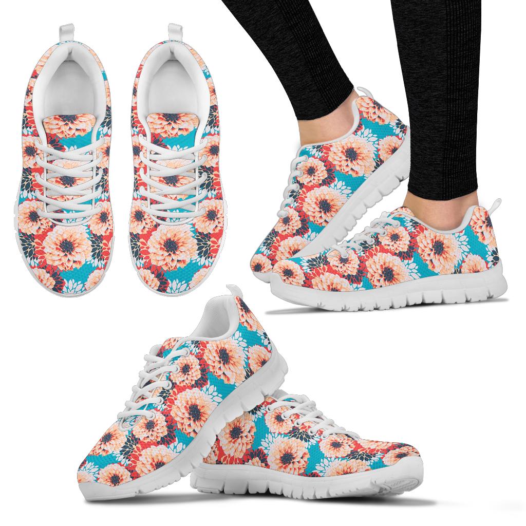 Dahlia Pattern Print Design DH05 Sneakers White Bottom Shoes