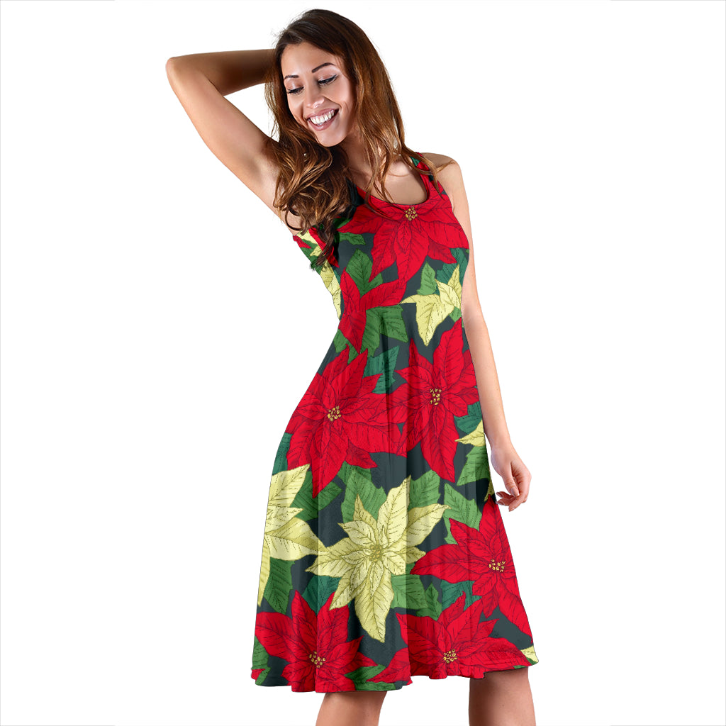 Poinsettia Pattern Print Design POT06 Midi Dress