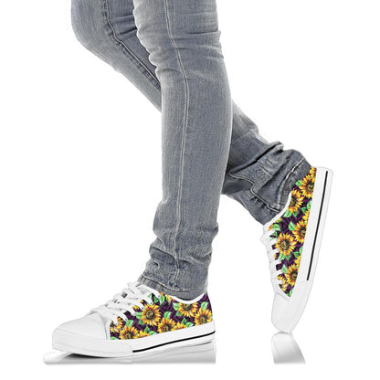Sunflower Pattern Print Design SF012 White Bottom Low Top Shoes