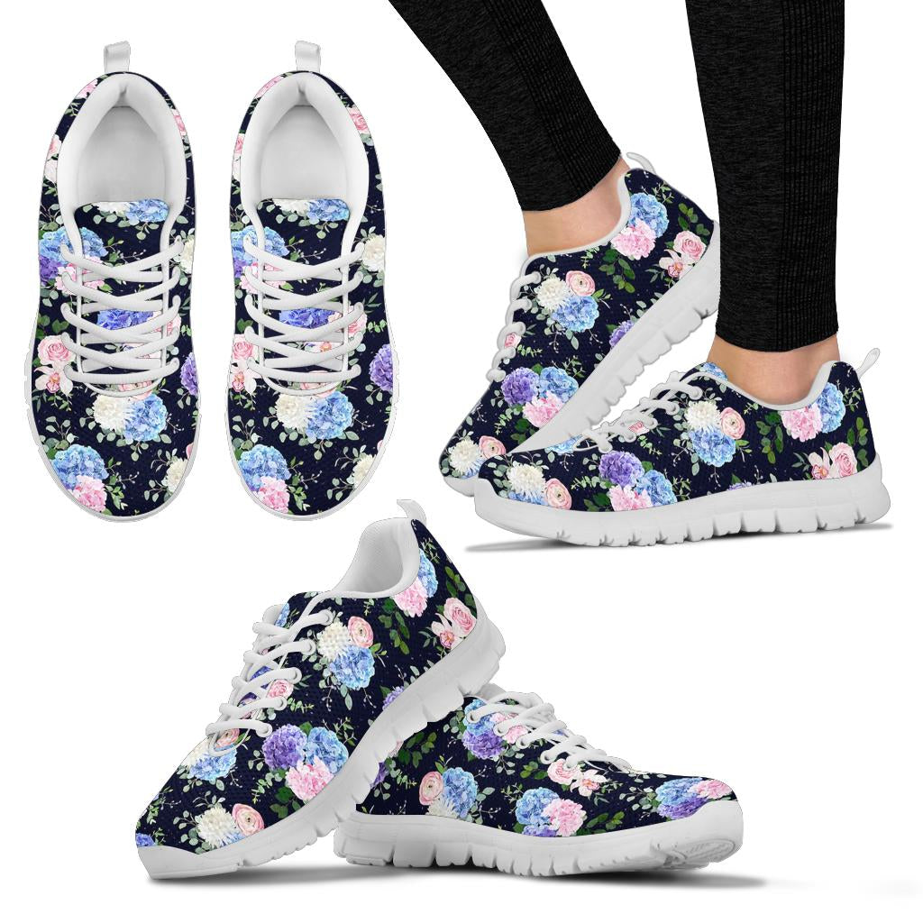 Hydrangea Pattern Print Design HD01 Sneakers White Bottom Shoes