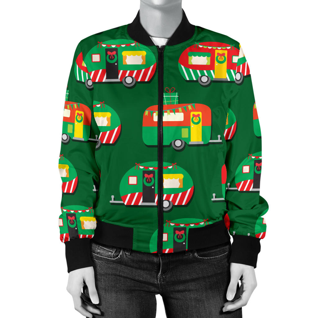 Camper Camping Christmas Themed Print Women Bomber Jacket