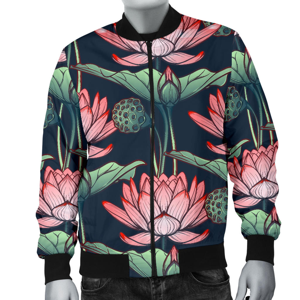 Water Lily Pattern Print Design WL03 Men Bomber Jacket
