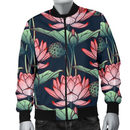 Water Lily Pattern Print Design WL03 Men Bomber Jacket