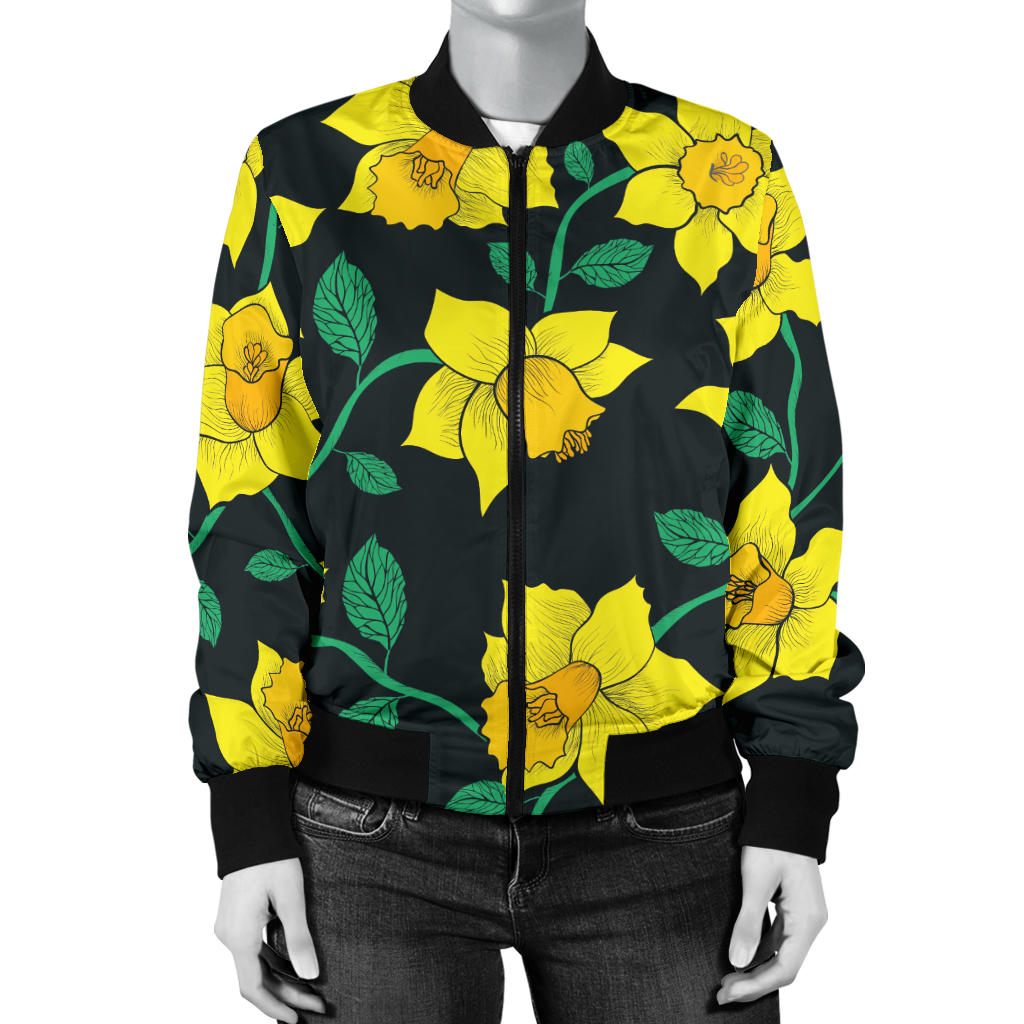 Daffodils Pattern Print Design DF03 Women Bomber Jacket