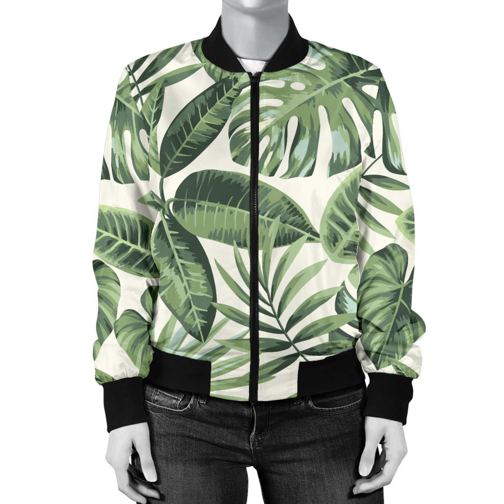 Palm Leaves Pattern Print Design PL014 Women Bomber Jacket