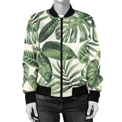 Palm Leaves Pattern Print Design PL014 Women Bomber Jacket