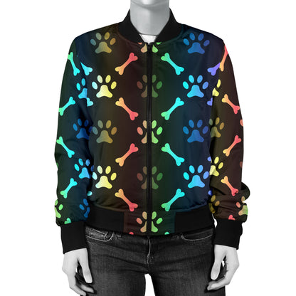 Paw Rainbow Pattern Print Design A01 Women's Bomber Jacket