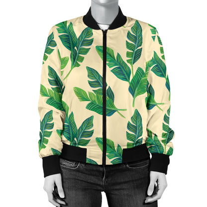 Banana Leaf Pattern Print Design 01 Women's Bomber Jacket