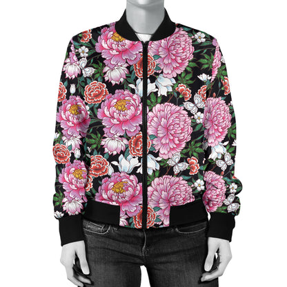 Dahlia Pattern Print Design 02 Women's Bomber Jacket