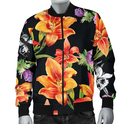 Tropical Flower Pattern Print Design TF02 Men Bomber Jacket