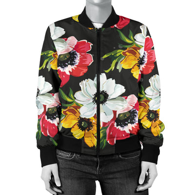 Anemone Pattern Print Design AM07 Women Bomber Jacket