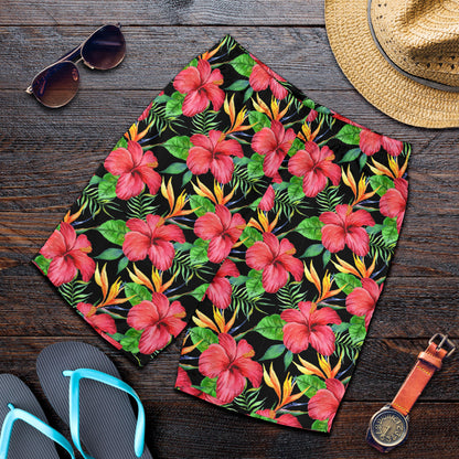 Red Hibiscus Pattern Print Design HB07 Mens Shorts