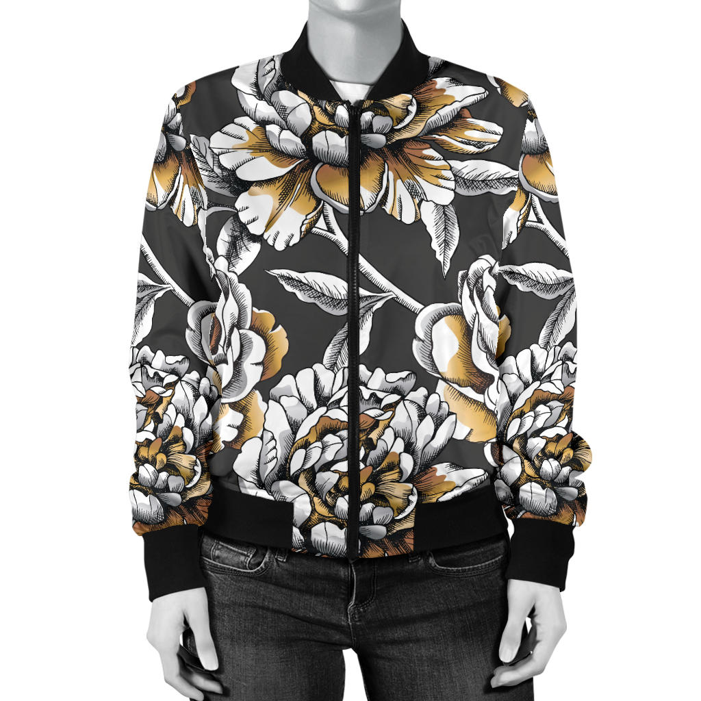 Peony Pattern Print Design PE06 Women Bomber Jacket