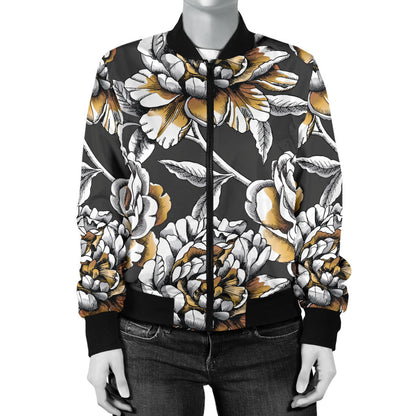 Peony Pattern Print Design PE06 Women Bomber Jacket
