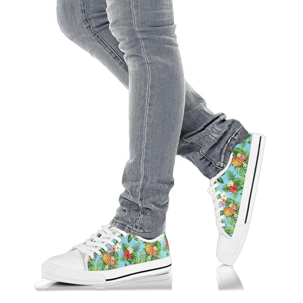 Pineapple Hawaiian flower Tropical  White Bottom Low Top Shoes