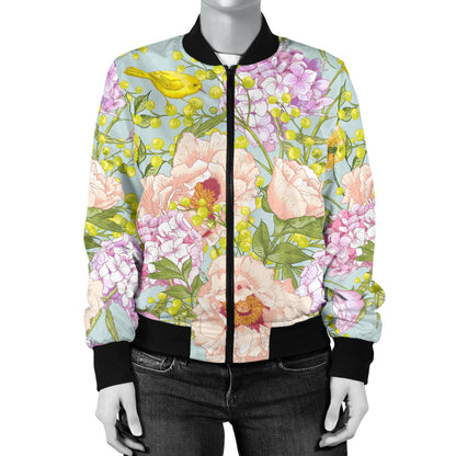 Hydrangea Pattern Print Design HD02 Women Bomber Jacket