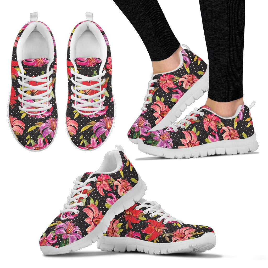Lily Pattern Print Design LY012 Sneakers White Bottom Shoes