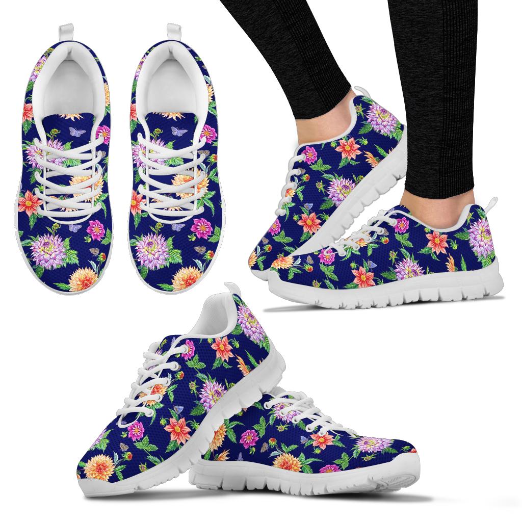 Dahlia Pattern Print Design DH010 Sneakers White Bottom Shoes