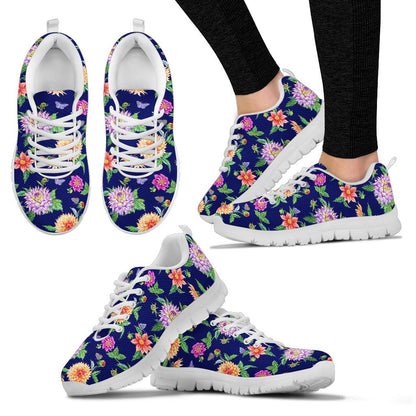 Dahlia Pattern Print Design DH010 Sneakers White Bottom Shoes
