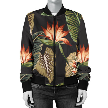 Tropical Flower Pattern Print Design TF014 Women Bomber Jacket