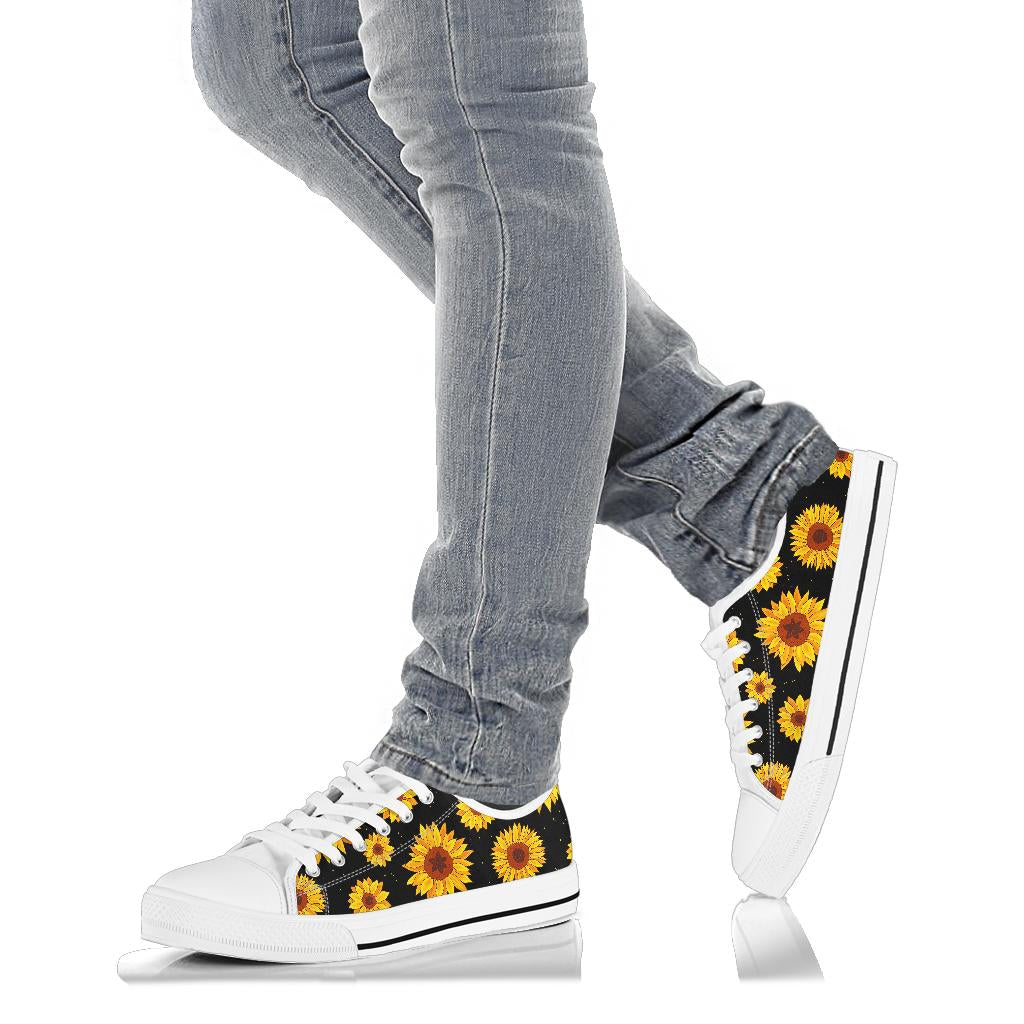 Sunflower Pattern Print Design SF09 White Bottom Low Top Shoes