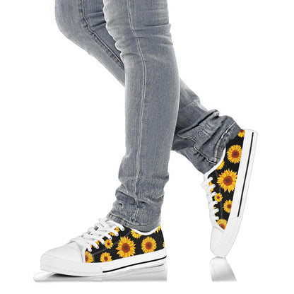 Sunflower Pattern Print Design SF09 White Bottom Low Top Shoes