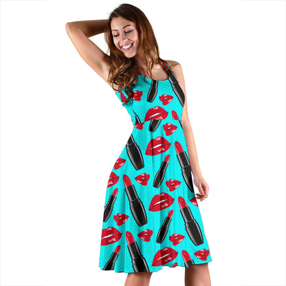 Lipstick Pattern Print Design LT02 Midi Dress