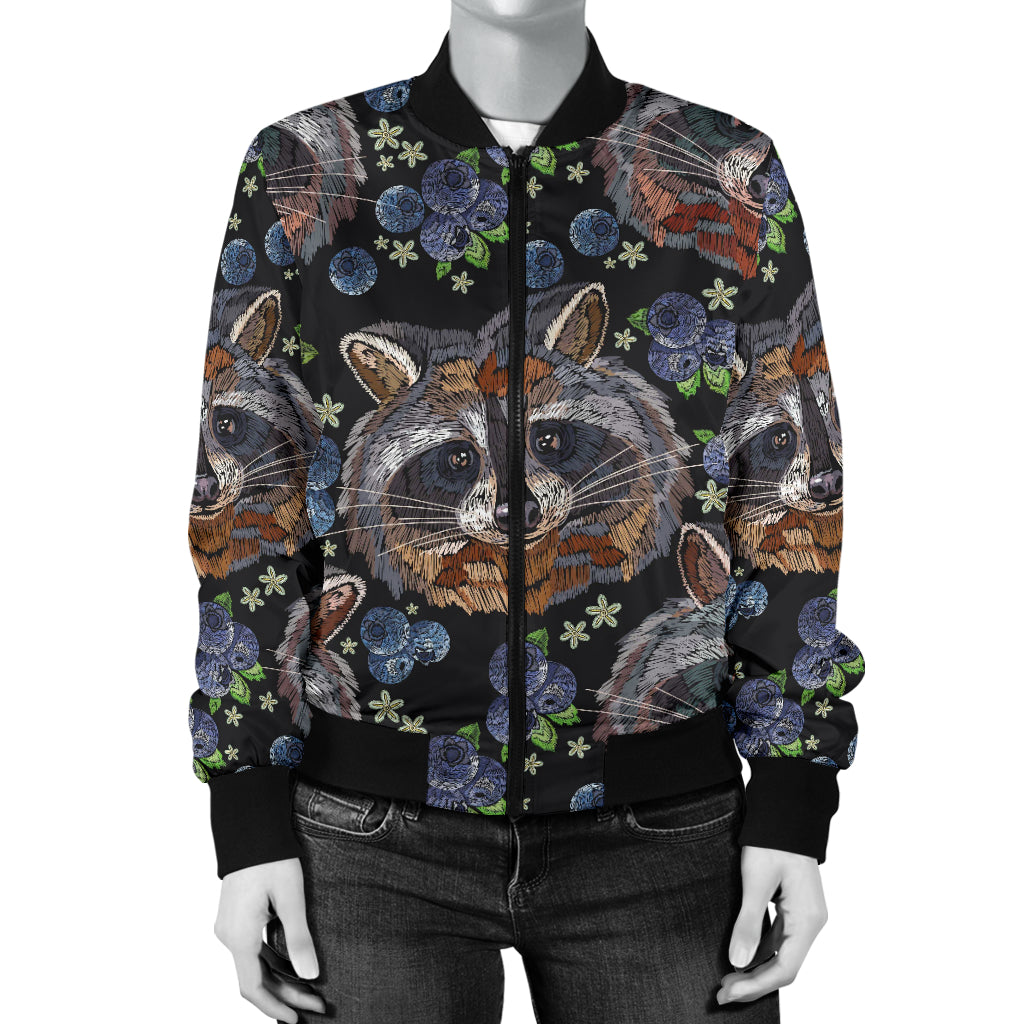 Raccoon Pattern Print Design A03 Women's Bomber Jacket