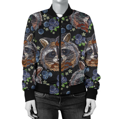 Raccoon Pattern Print Design A03 Women's Bomber Jacket