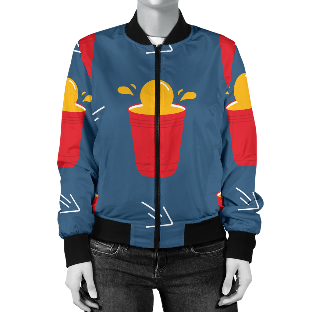 Beer Pong Pattern Print Design 02 Women's Bomber Jacket