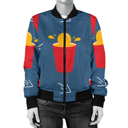 Beer Pong Pattern Print Design 02 Women's Bomber Jacket