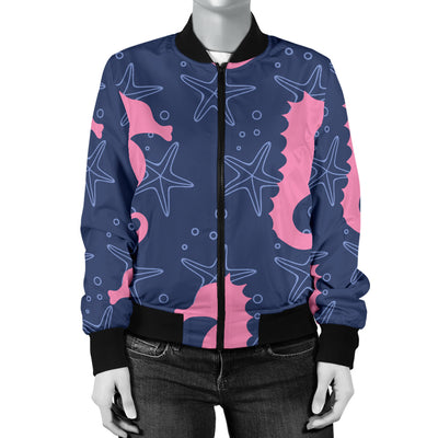 SeaHorse Pink Pattern Print Design 02 Women's Bomber Jacket