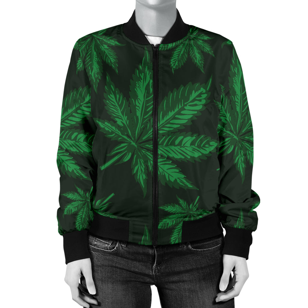 Pot Leaf Pattern Print Design A04 Women's Bomber Jacket