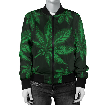 Pot Leaf Pattern Print Design A04 Women's Bomber Jacket