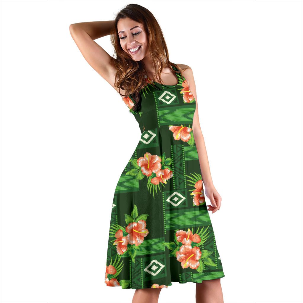 Hibiscus Pattern Print Design HB05 Midi Dress