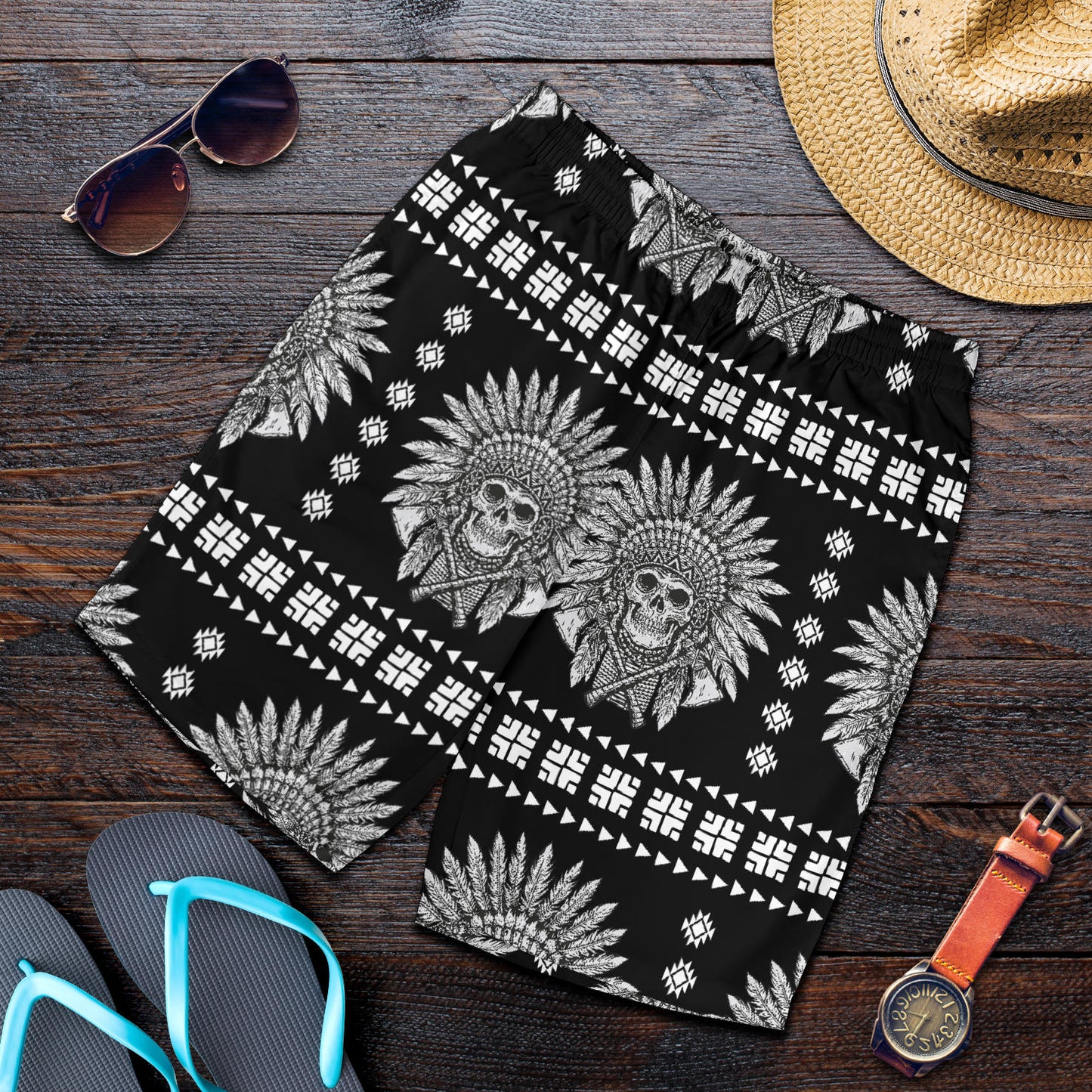Native American Indian Skull Mens Shorts