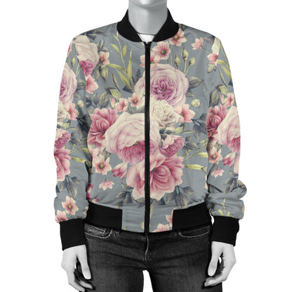 Peony Pattern Print Design PE05 Women Bomber Jacket