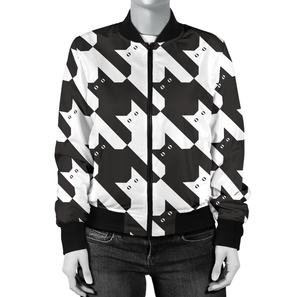 Cat HoundstoothPattern Print Design 01 Women's Bomber Jacket