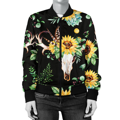 Sunflower Pattern Print Design SF08 Women Bomber Jacket