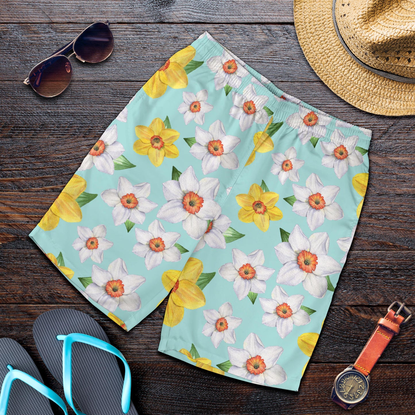 Daffodils Pattern Print Design DF07 Mens Shorts