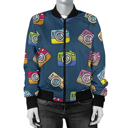 Camera Pattern Print Design 03 Women's Bomber Jacket